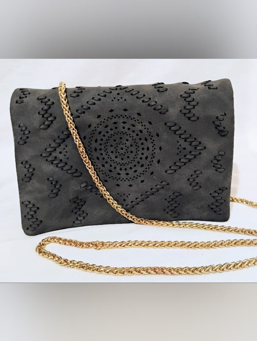 Free People Faux Suede Crossbody with Gold Chain